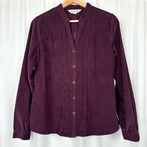 Womens Corduroy Long Sleeve Button Shirt Medium Dark Purple Cottagecore Academia